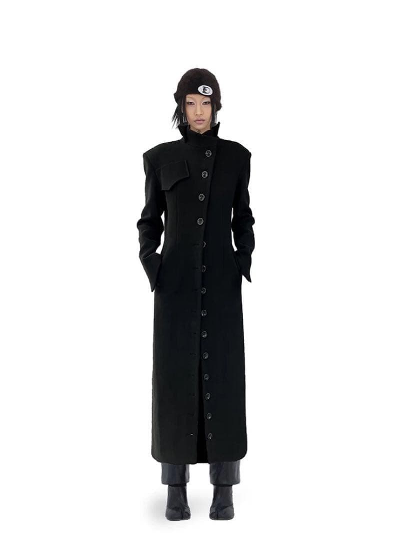 即発送 FUZZYKON ロングコート ボタン L ブラック