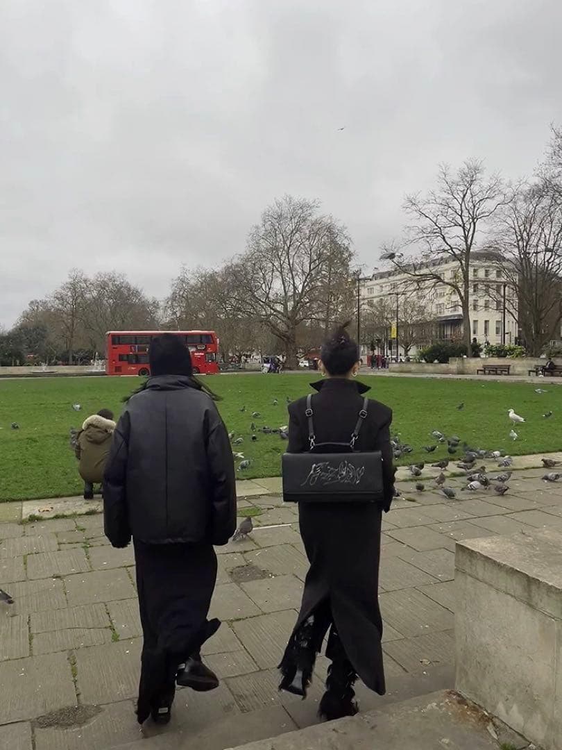 即発送 FUZZYKON ロングコート ボタン L ブラック