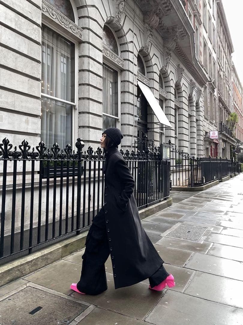 即発送 FUZZYKON ロングコート ボタン L ブラック