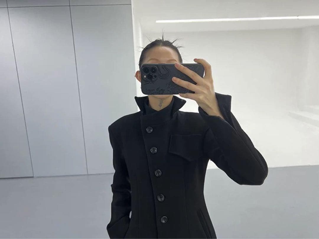 即発送 FUZZYKON ロングコート ボタン L ブラック