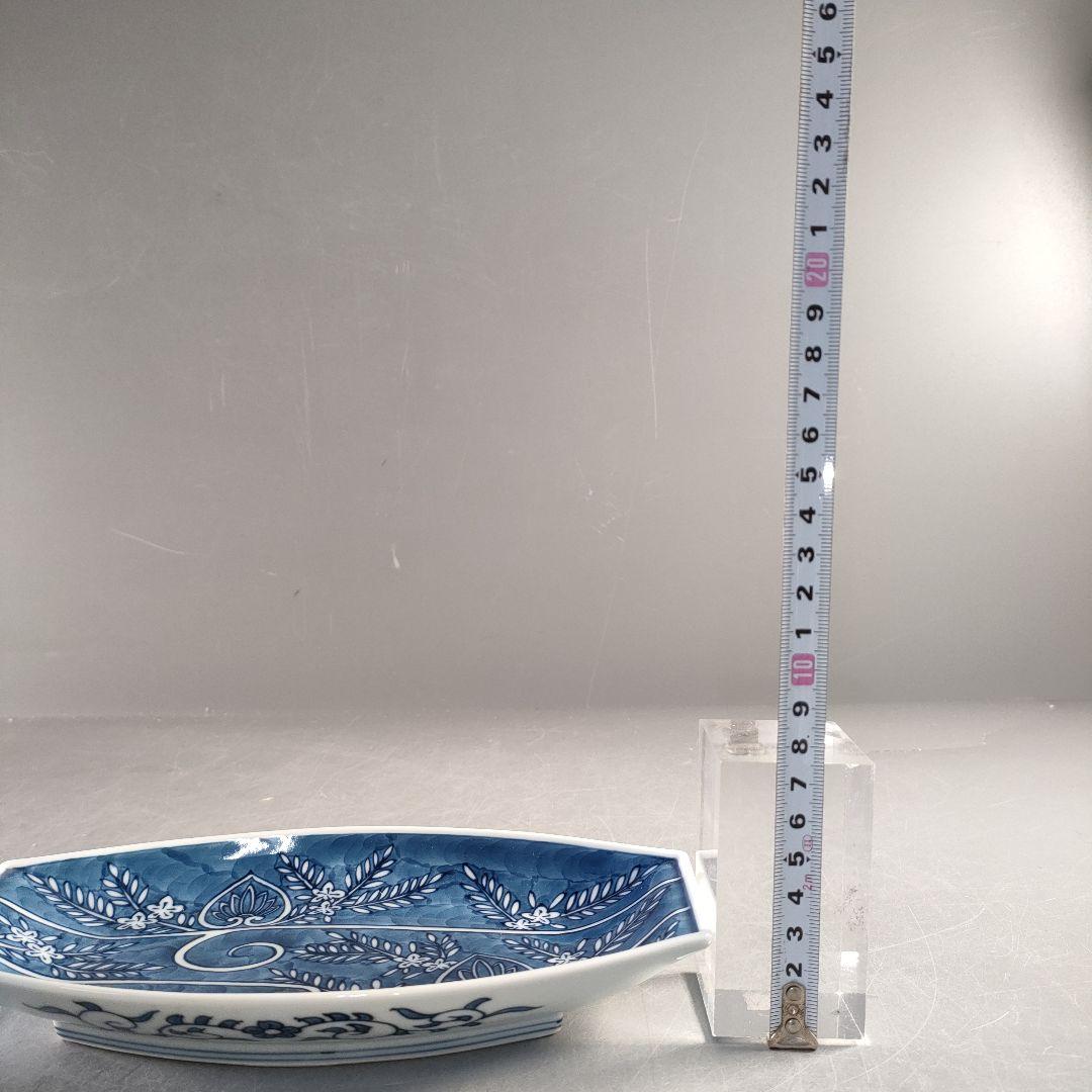 A1380-8/有田焼/源右衛門窯/染付葵流水絵舟形皿4客/共箱/飾皿/懐石道具