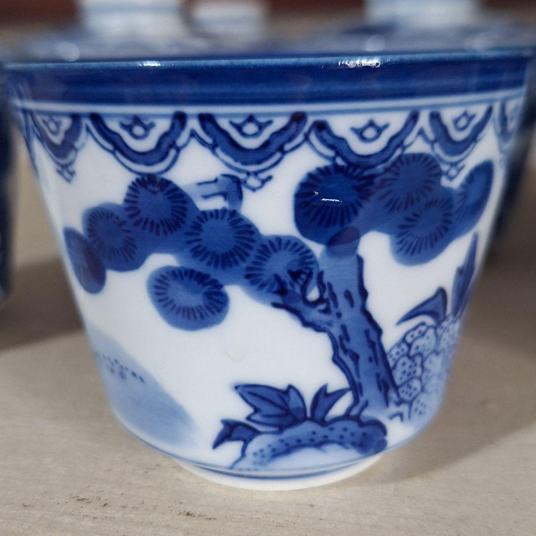 有田焼　鍋島焼　華山　茶碗蒸し椀　陶器　藍色染　付三人唐子柄　ヴィンテージ