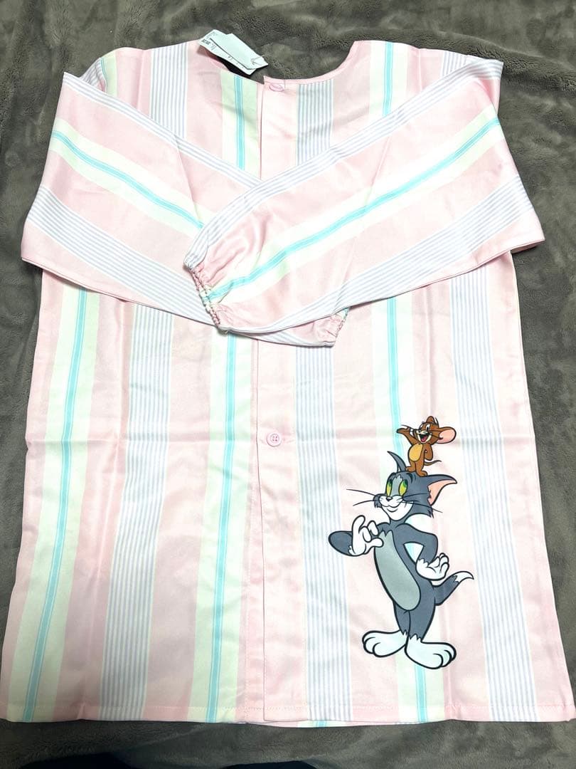 トムとジェリー　かっぽう着　ピンク　エプロン　保育士エプロン　MLサイズ