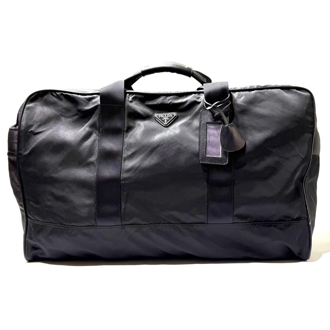 美品☆PRADA ボストンバッグ 三角ロゴ ナイロン レザー 大容量 ブラック