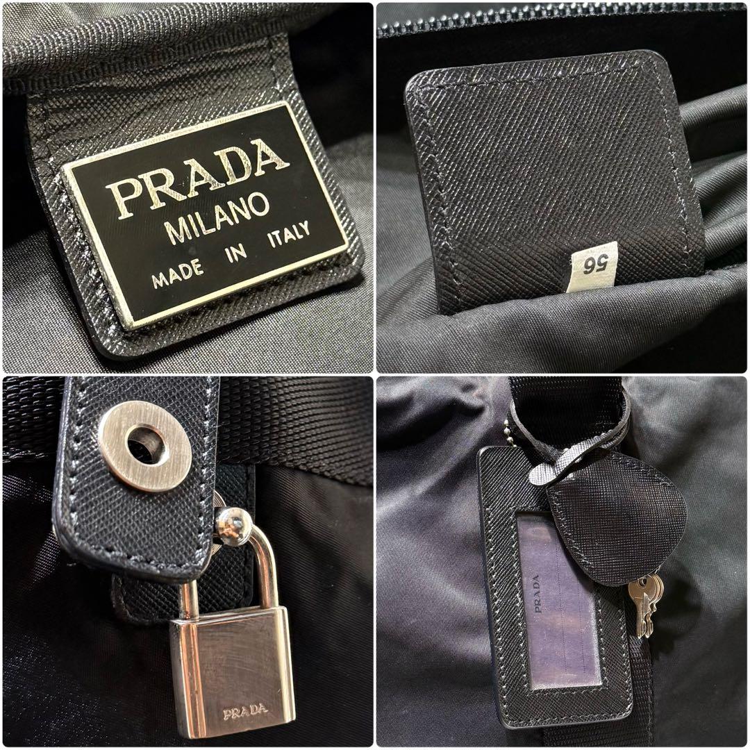 美品☆PRADA ボストンバッグ 三角ロゴ ナイロン レザー 大容量 ブラック