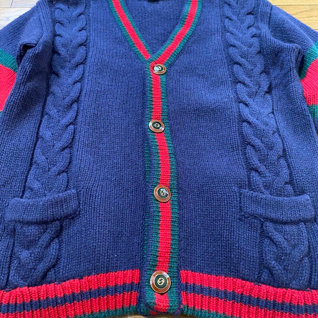 GUCCI ウール ケーブルニットカーディガン 紺 S