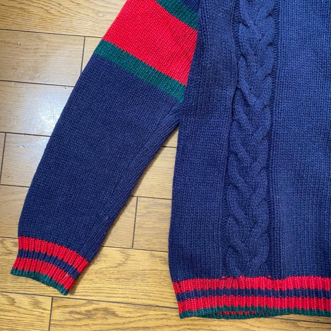 GUCCI ウール ケーブルニットカーディガン 紺 S