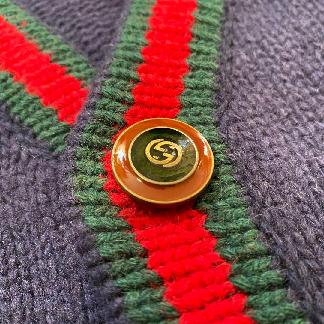 GUCCI ウール ケーブルニットカーディガン 紺 S