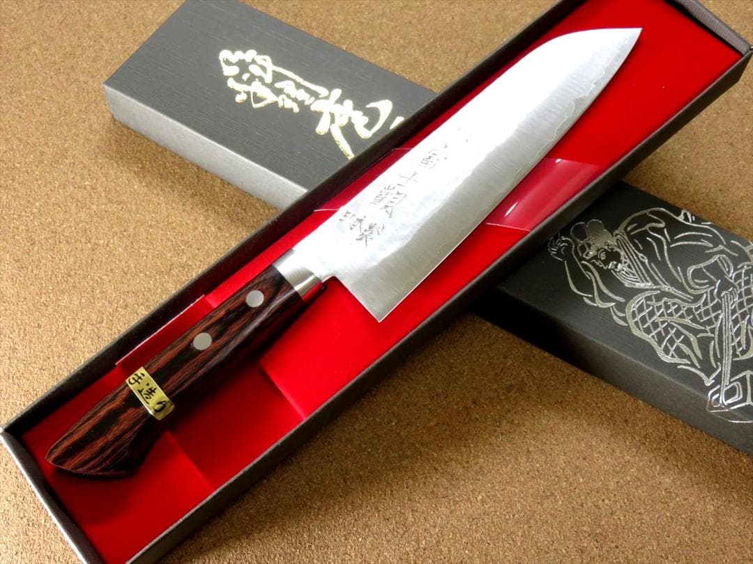 関の刃物 三徳包丁 170mm 鎚目鍛造 本割込 3層鋼 口金付 両刃 万能包丁