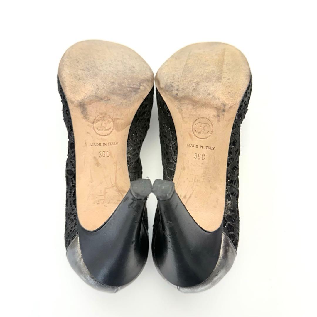 CHANEL シャネル ココマーク レース レザー パンプス ハイヒール