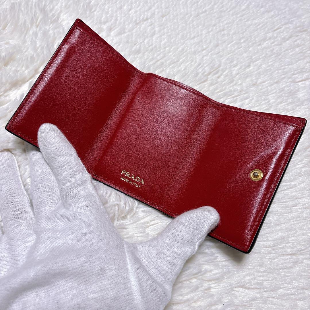 ♡美品♡PRADA プラダ 三つ折り財布 レター バイカラー ブラック レッド