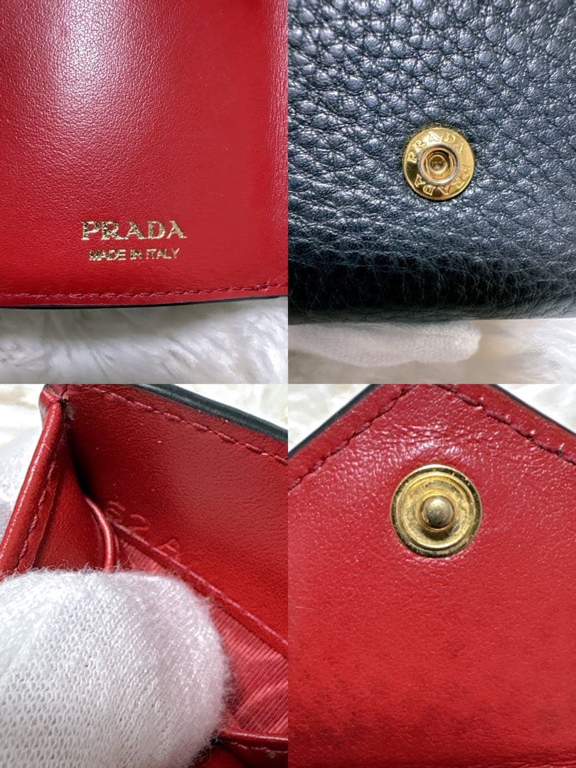♡美品♡PRADA プラダ 三つ折り財布 レター バイカラー ブラック レッド