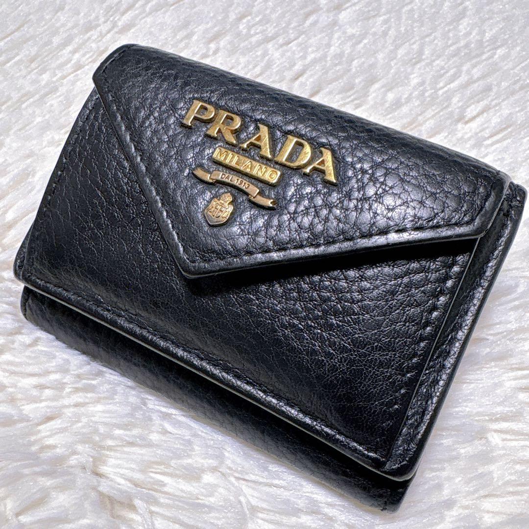 ♡美品♡PRADA プラダ 三つ折り財布 レター バイカラー ブラック レッド