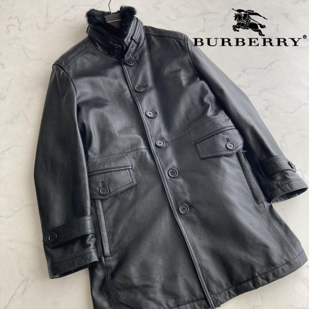 入手不可【ほぼ未使用!!】Ｌ バーバリーブラックレーベル ベルテッドレザーコート