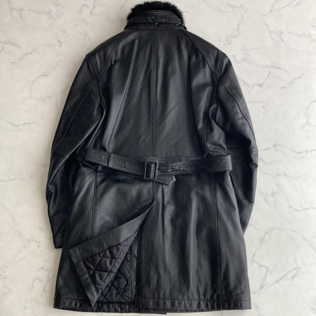 入手不可【ほぼ未使用!!】Ｌ バーバリーブラックレーベル ベルテッドレザーコート