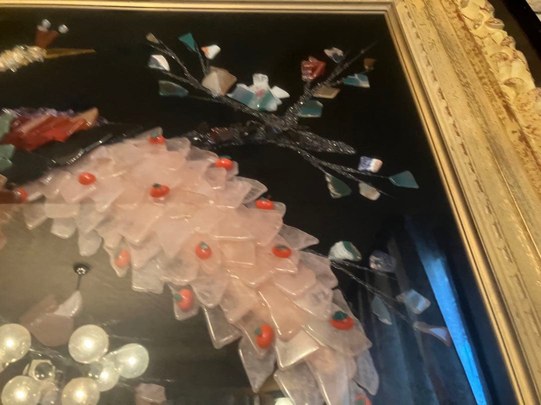 ☆値下げ！宝石画　くじゃく　貴石画　昭和レトロ　豪華　華やか　キラキラ