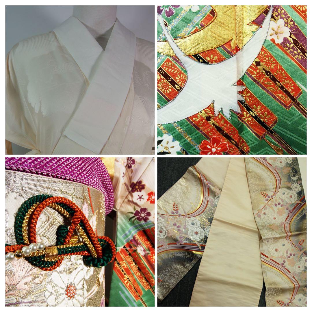 豪華振袖3点セット＊染め分け古典柄 金駒刺繍 沙耶型地紋 長襦袢・袋帯 晴れ着