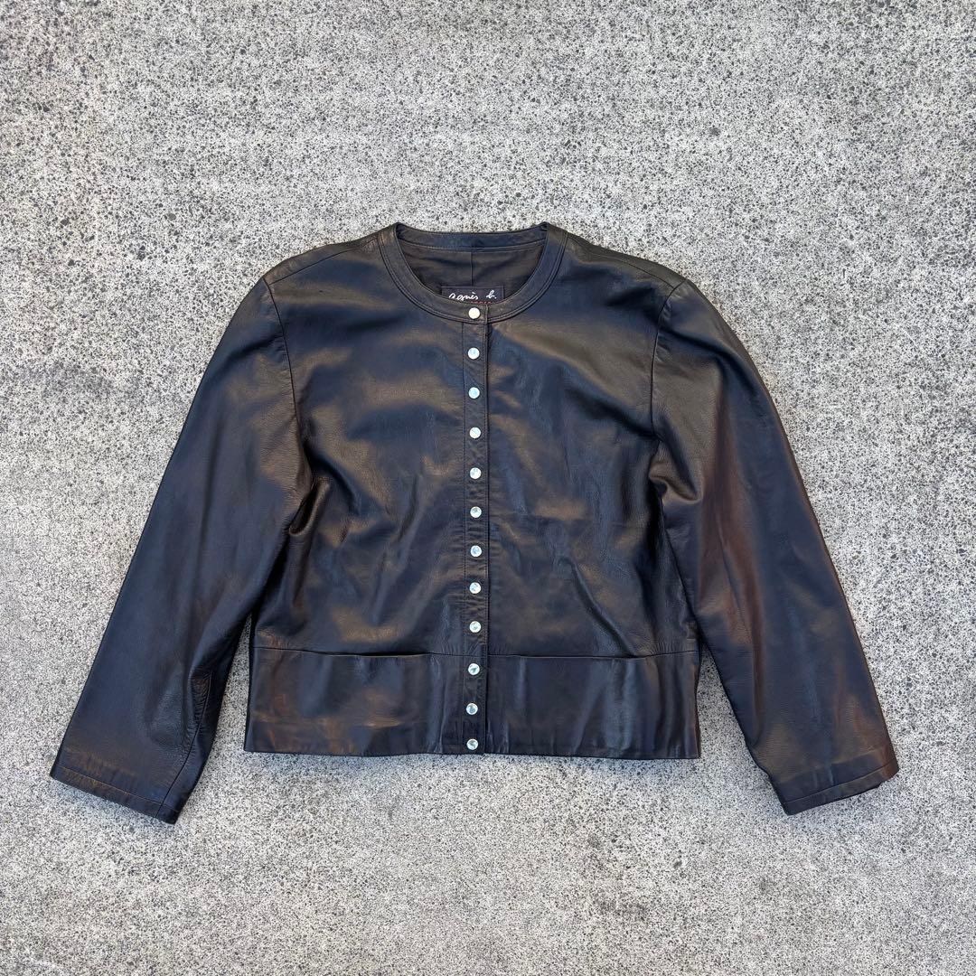 agnes b. SPECIAL レザーカーディガン ノーカラーレザージャケット