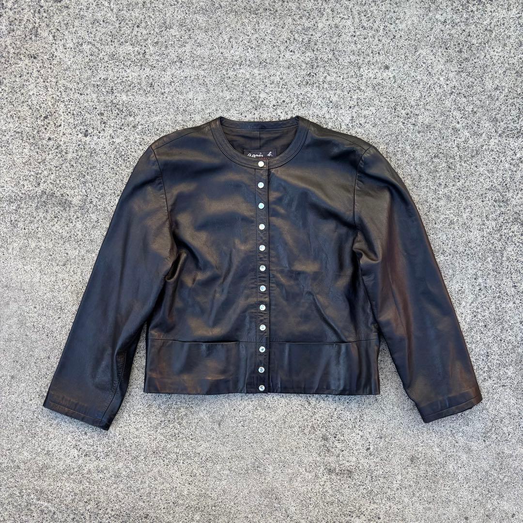 agnes b. SPECIAL レザーカーディガン ノーカラーレザージャケット