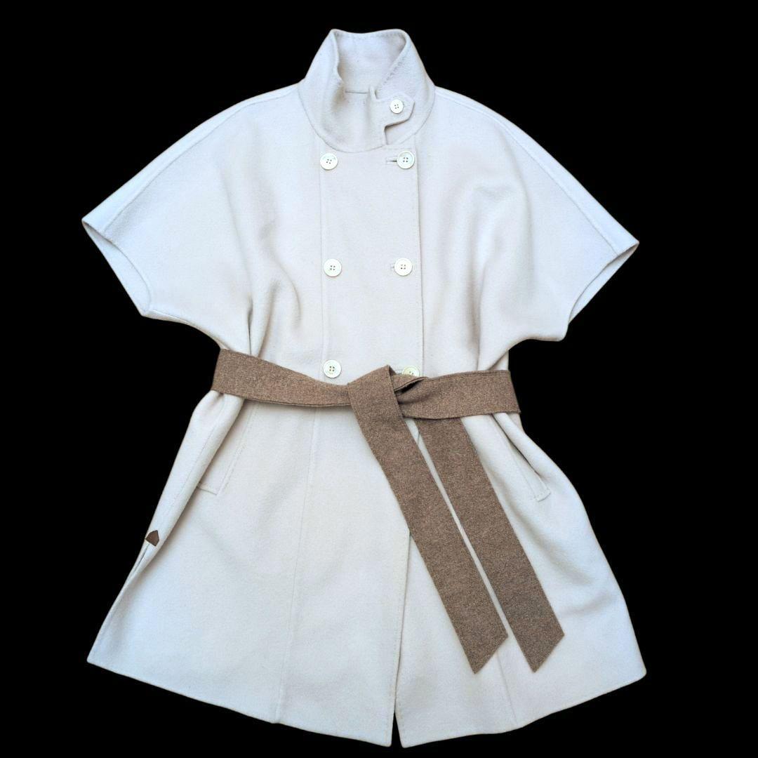【美品 ベルト付き】モラビト　カシミヤタッチ　ショートスリーブコート　アイボリー