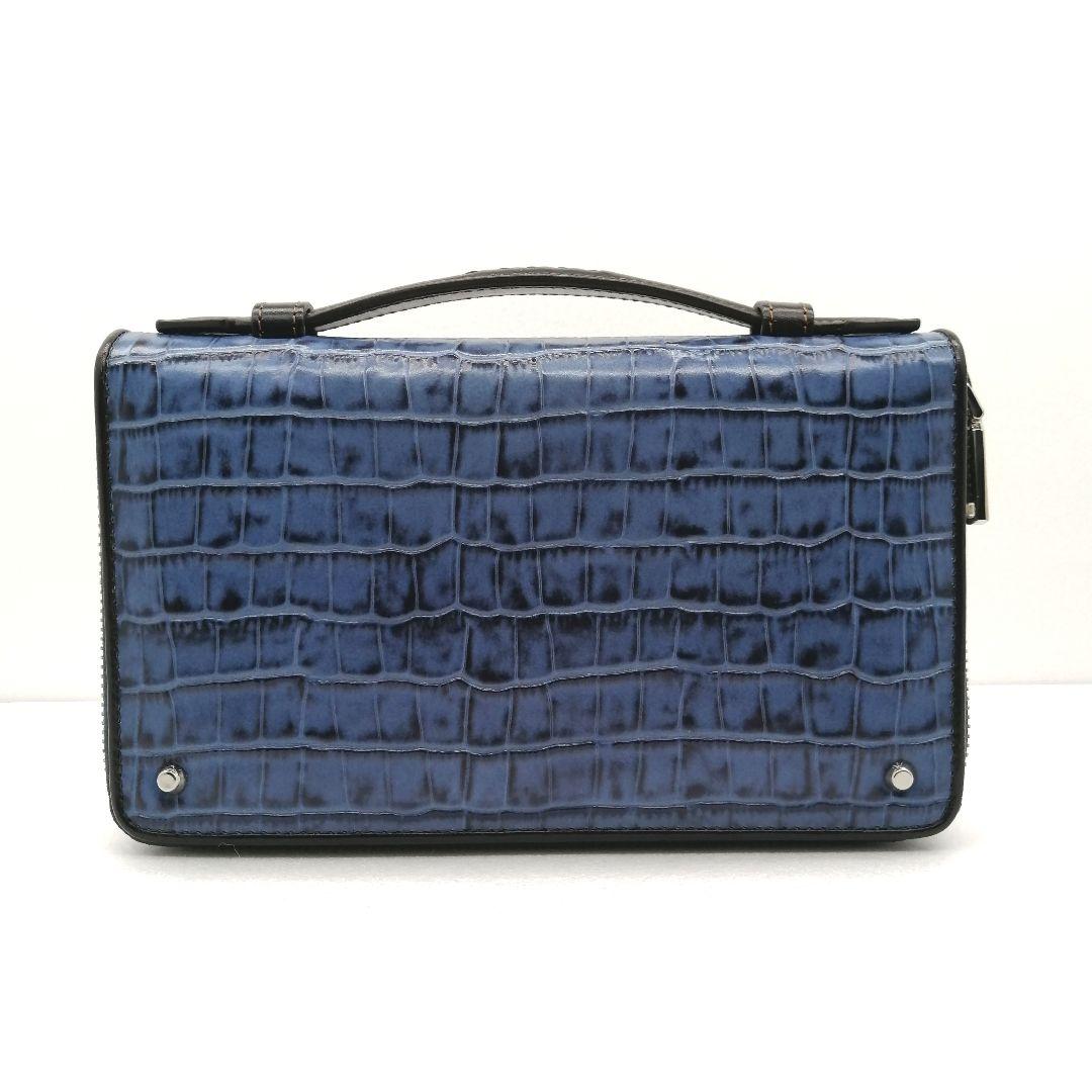 未使用✨ キーファーノイ 牛革　オーガナイザー　クラッチ　クロコ型押し　ブルー