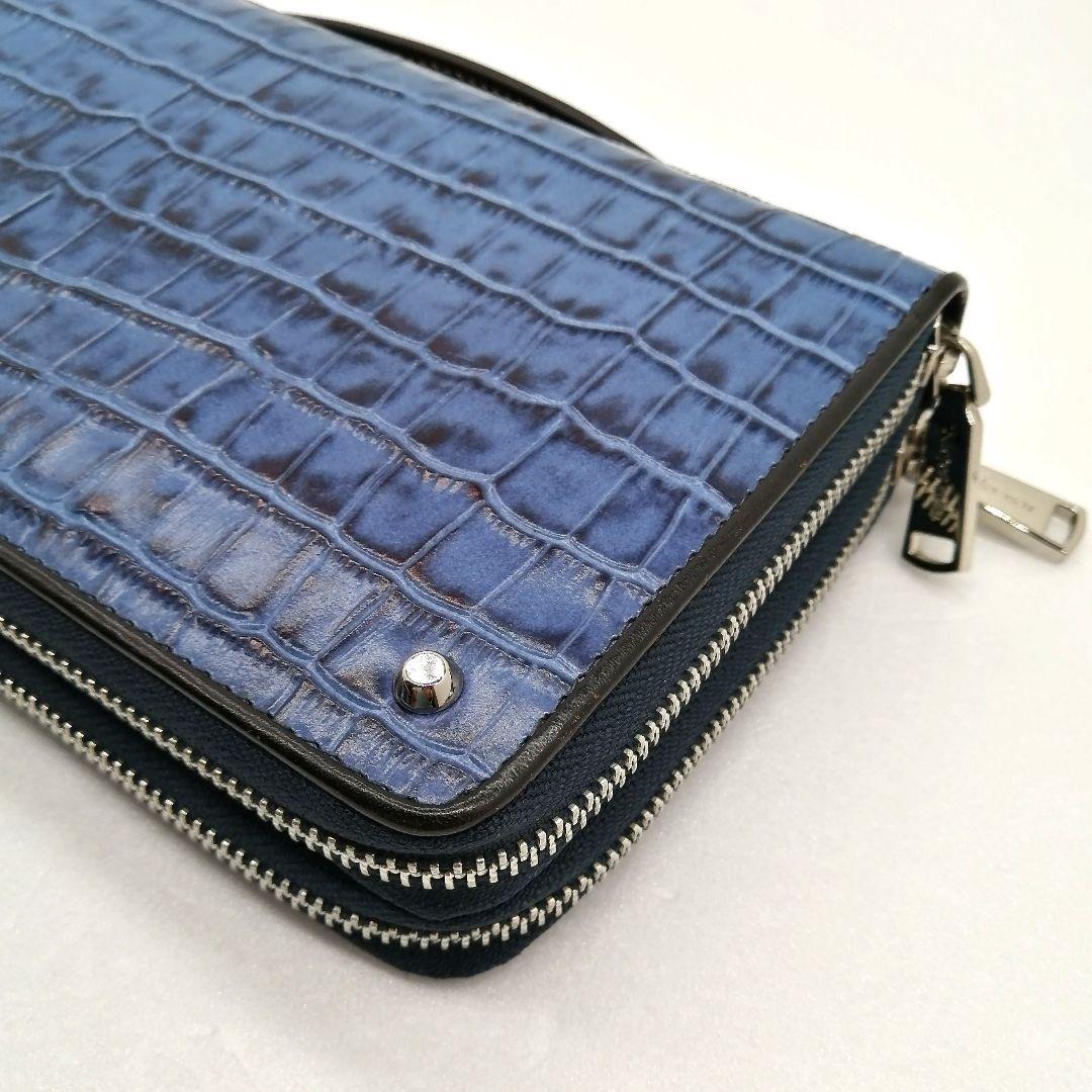 未使用✨ キーファーノイ 牛革　オーガナイザー　クラッチ　クロコ型押し　ブルー