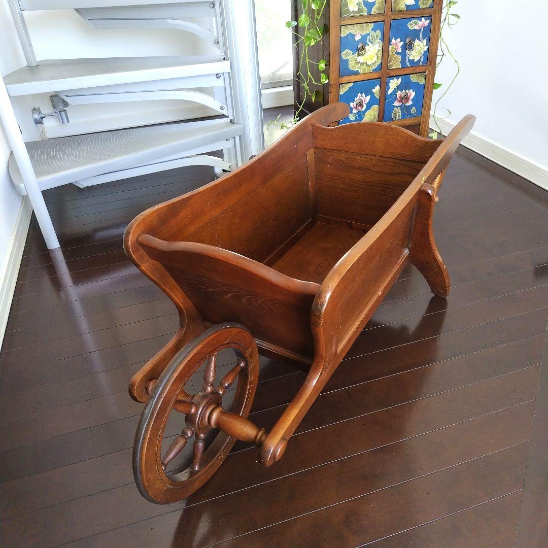 【レア】オールドカリモク レトロ 天然木 手押し車 一輪車 大型