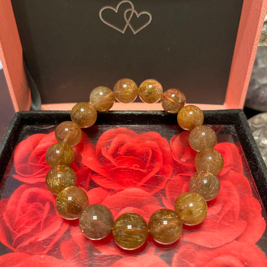 天然石ブレスレット　高品質　ブラウンルチルクォーツ