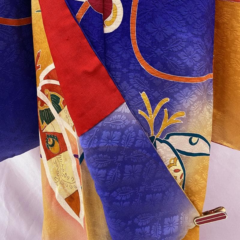 508ag51◎七五三 七歳 女児 アンティーク着物&開き帯&長襦袢 瑠璃色◎