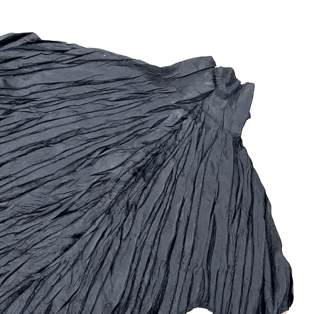 【シワ加工 L相当】プリーツプリーズ シワプリーツハイネックカットソー ブラック