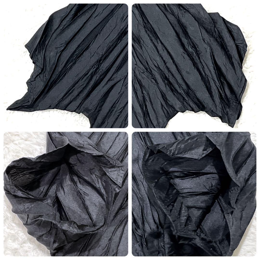 【シワ加工 L相当】プリーツプリーズ シワプリーツハイネックカットソー ブラック