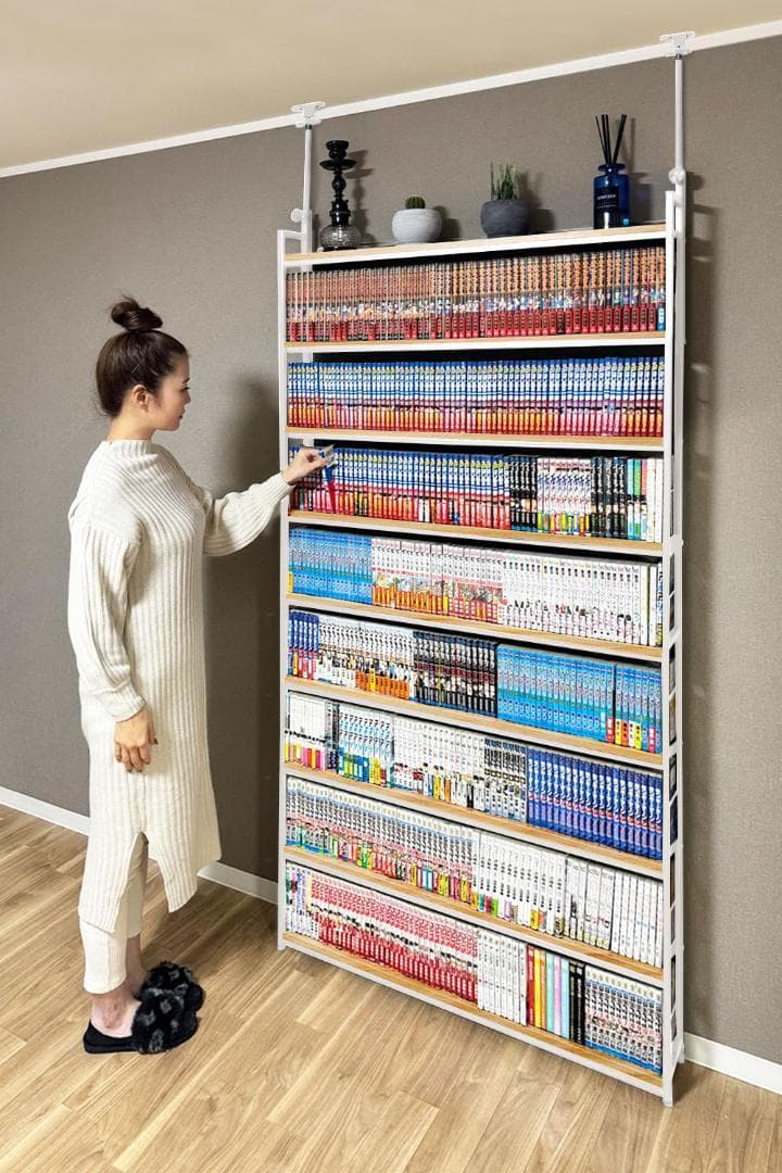 8tail 本棚 突っ張り ラック 幅101cm ホワイト×ナチュラル