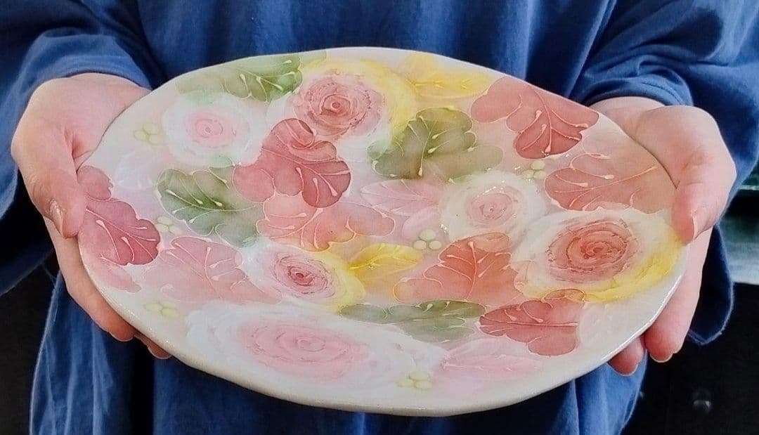 【新品・未使用】工房ゆずりは　釉彩ローズ　パスタ皿　カレー皿　陶器　食器　料理