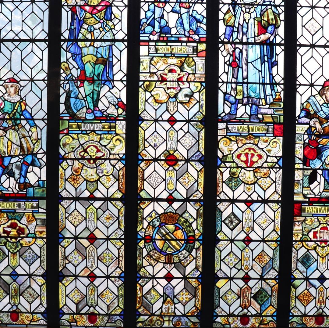 お気に召すまま 男性の七つの時代 ヴィンテージ ステンドグラス 特大サイズ