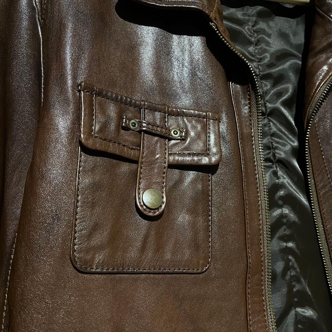 【美品】TETE HOMME レザージャケット ブラウン 6(M〜L)本革羊