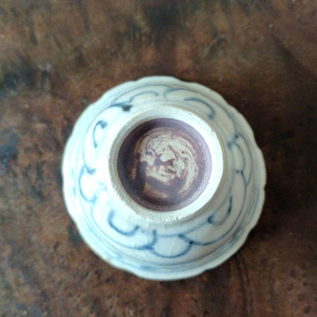 新渡古安南染付輪花福文茶碗東南アジア中国古玩