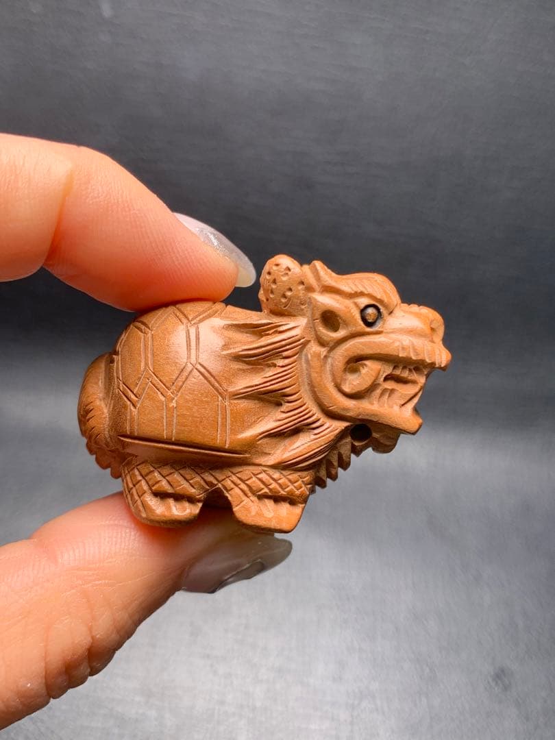 030519  天然桃の木龍亀置き物2個