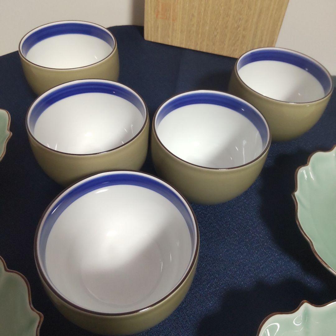 深川製磁 百年庵 高級ライン まとめ売り 青磁 笹青磁 湯飲み 皿 食器セット