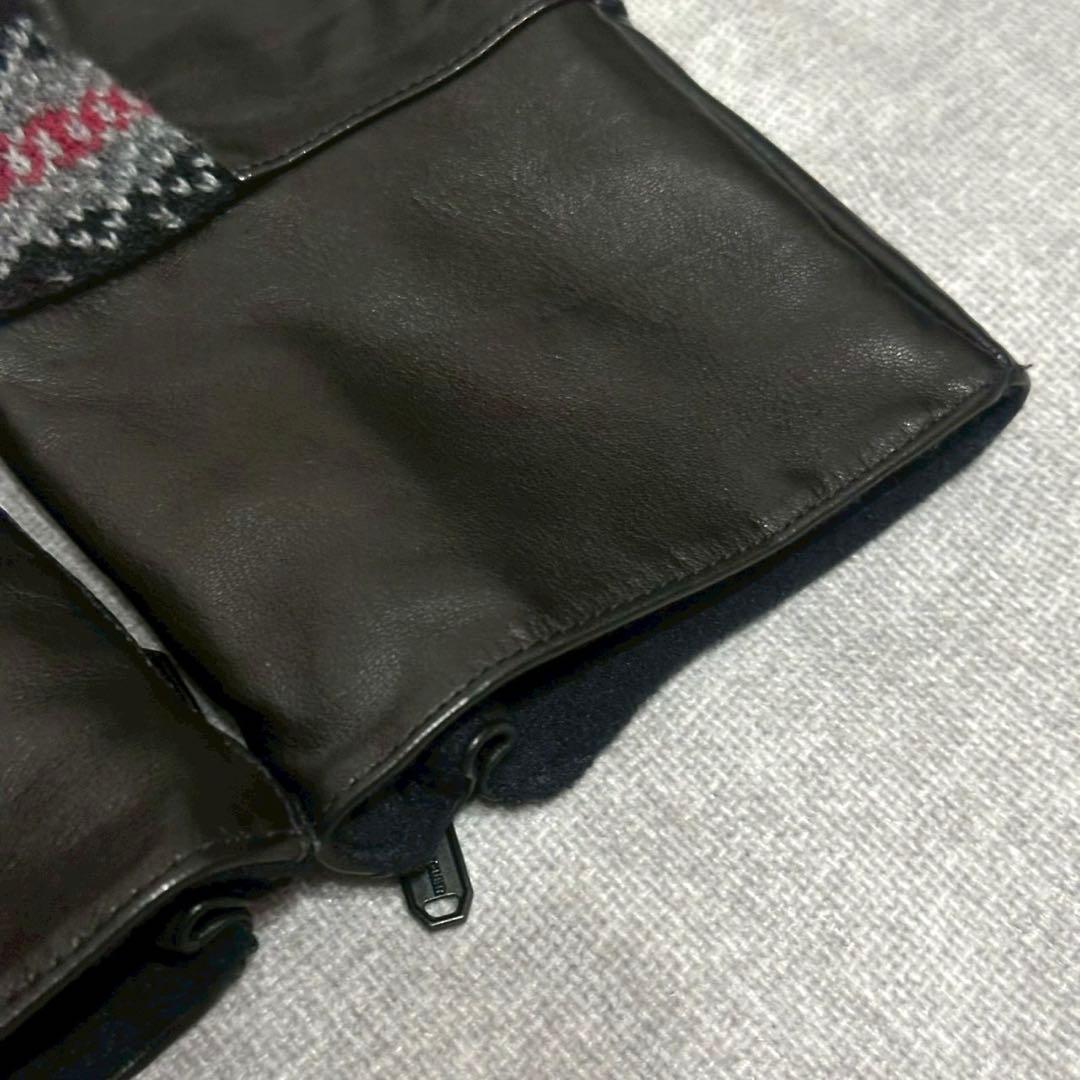 MONCLER モンクレール 本革 ニット手袋 メンズ