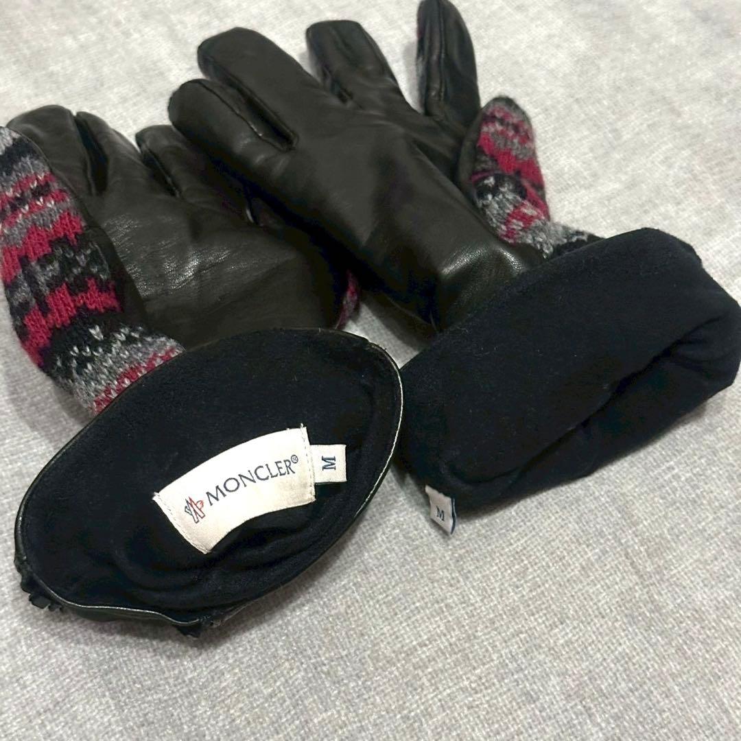 MONCLER モンクレール 本革 ニット手袋 メンズ