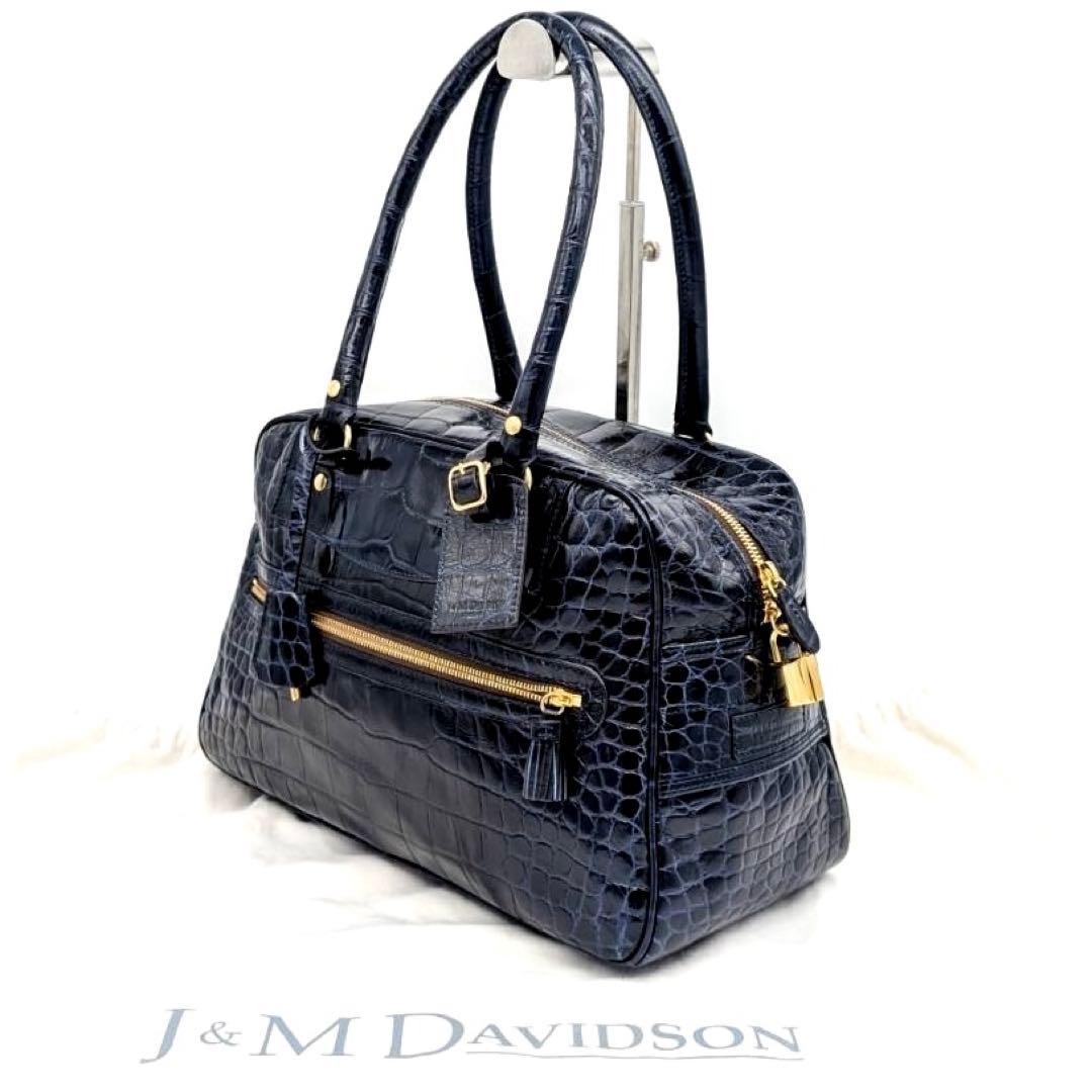 美品✨J&M DAVIDSON ヴィヴィ　ミニボストンバッグ　クロコ型押　カデナ