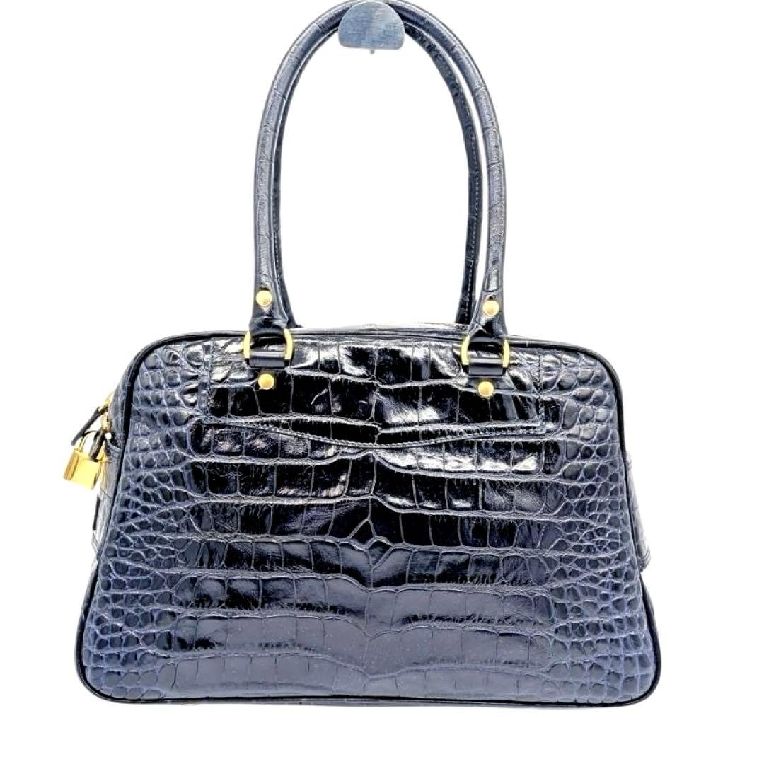 美品✨J&M DAVIDSON ヴィヴィ　ミニボストンバッグ　クロコ型押　カデナ