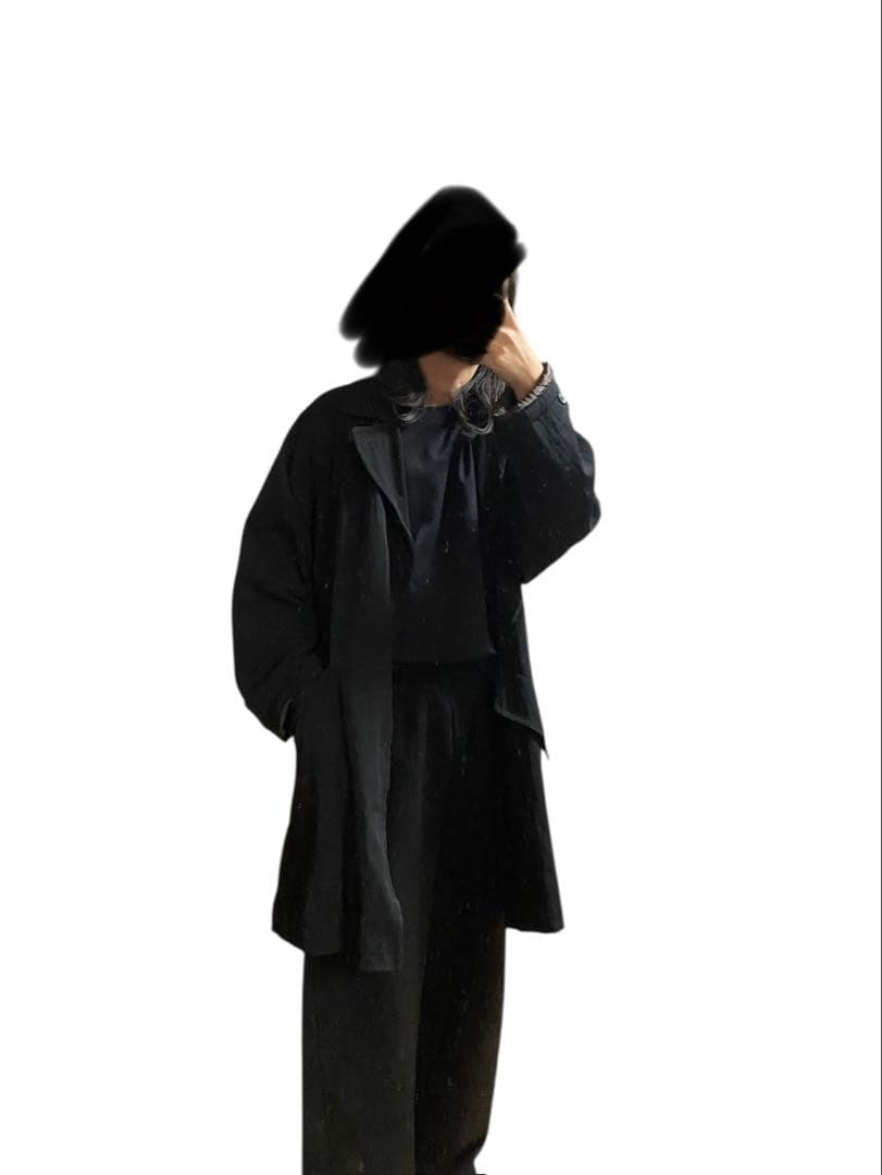 80s90s イタリア製 LANDI 一枚袖 ウールギャバハーフコート ブラック