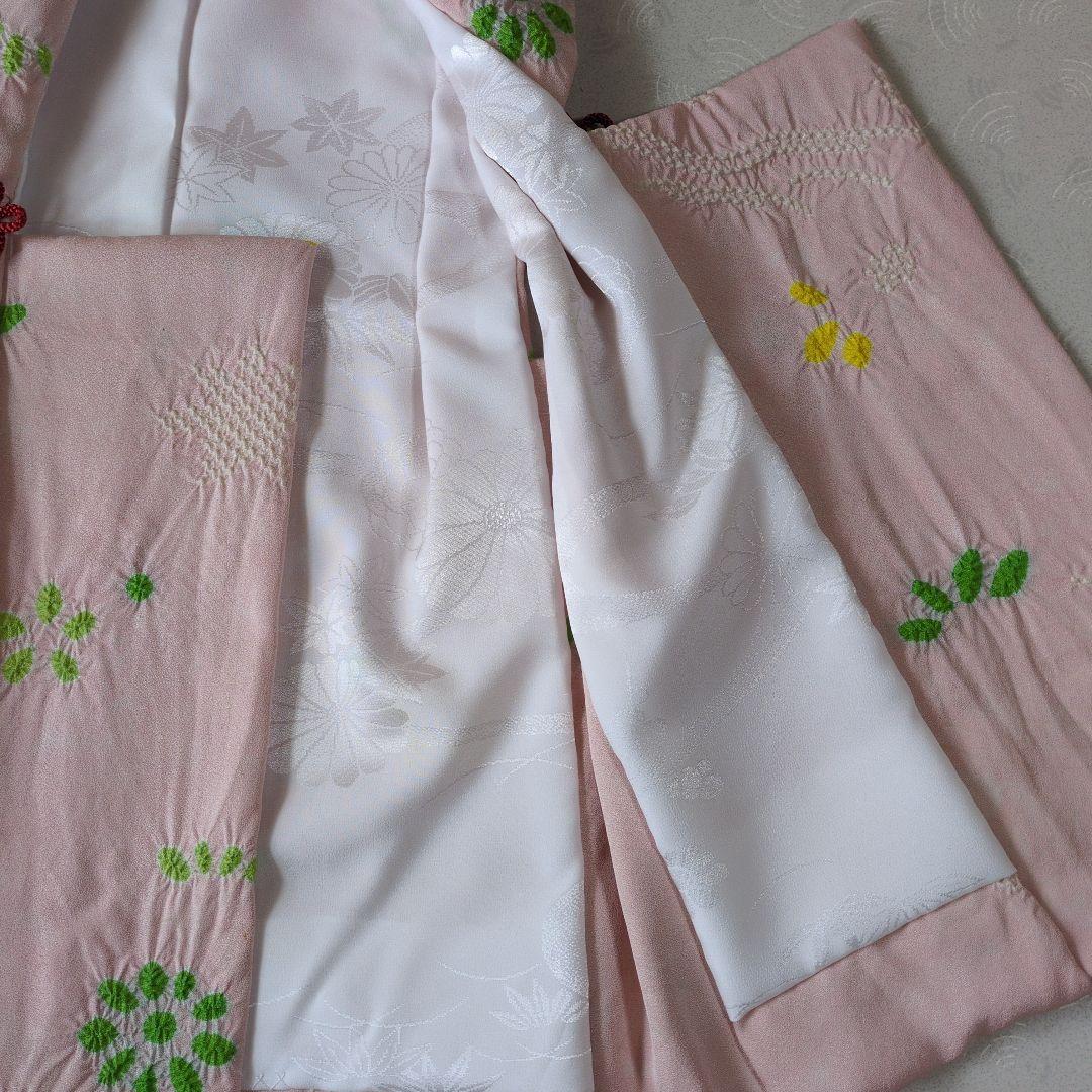 七五三３歳正絹縮緬手縫いの被布（中綿無し）くすみピンク