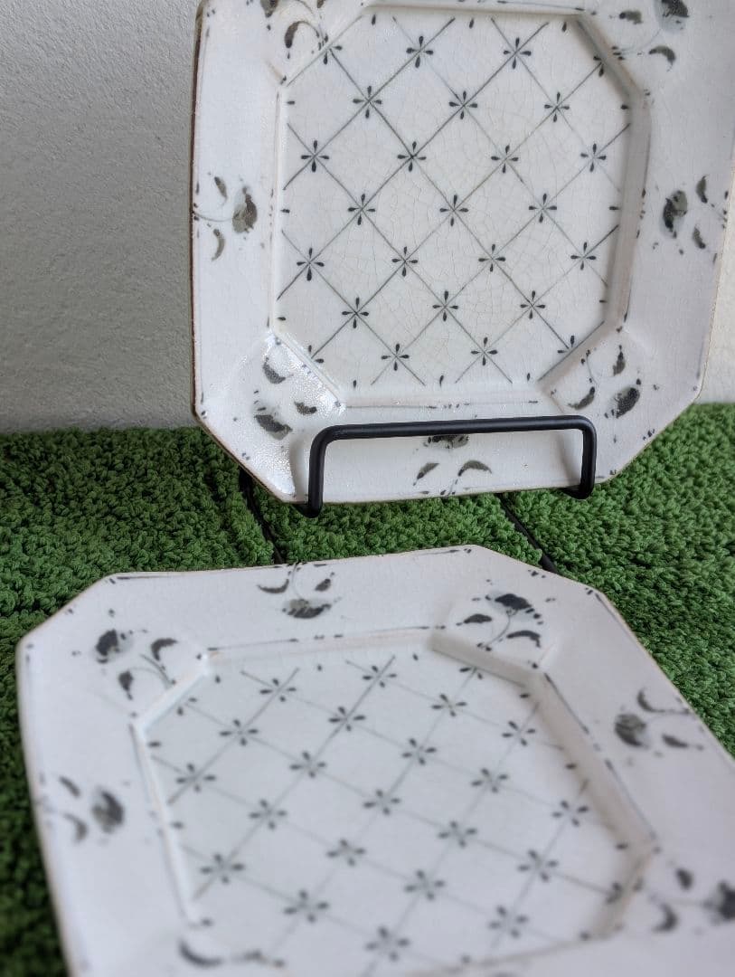 安南手 隅切プレート 福田栄一 ２点