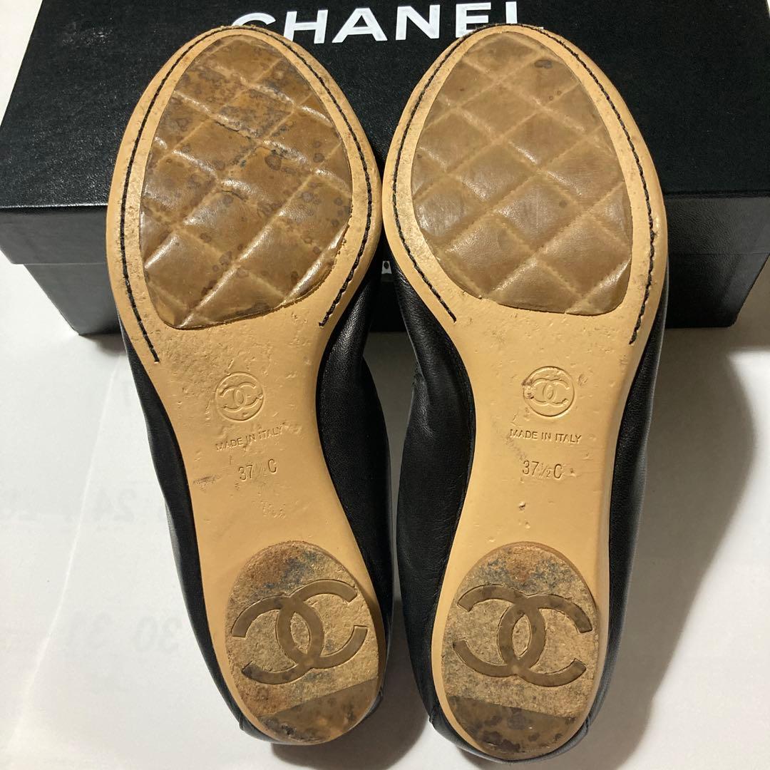 【美品】CHANEL シャネル 黒 フラットシューズ 37.5 24.5cm