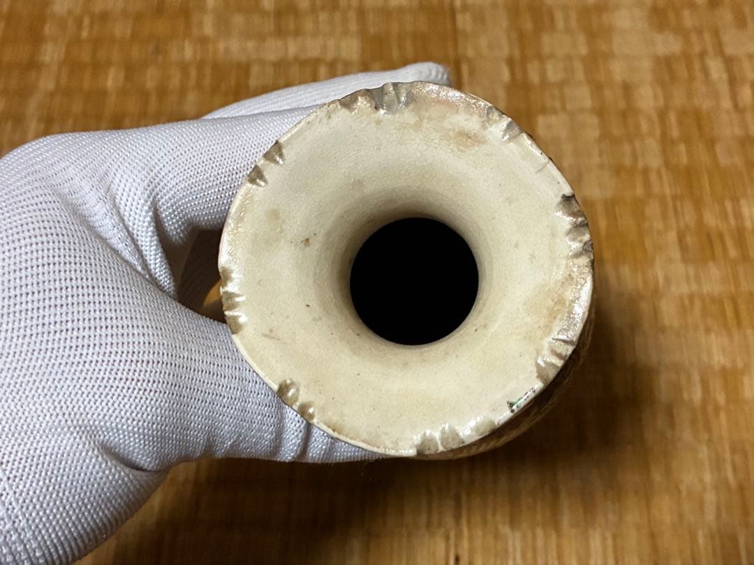 明治期 薩摩焼 金彩 色絵 人物紋 花入 時代物 印あり 箱入