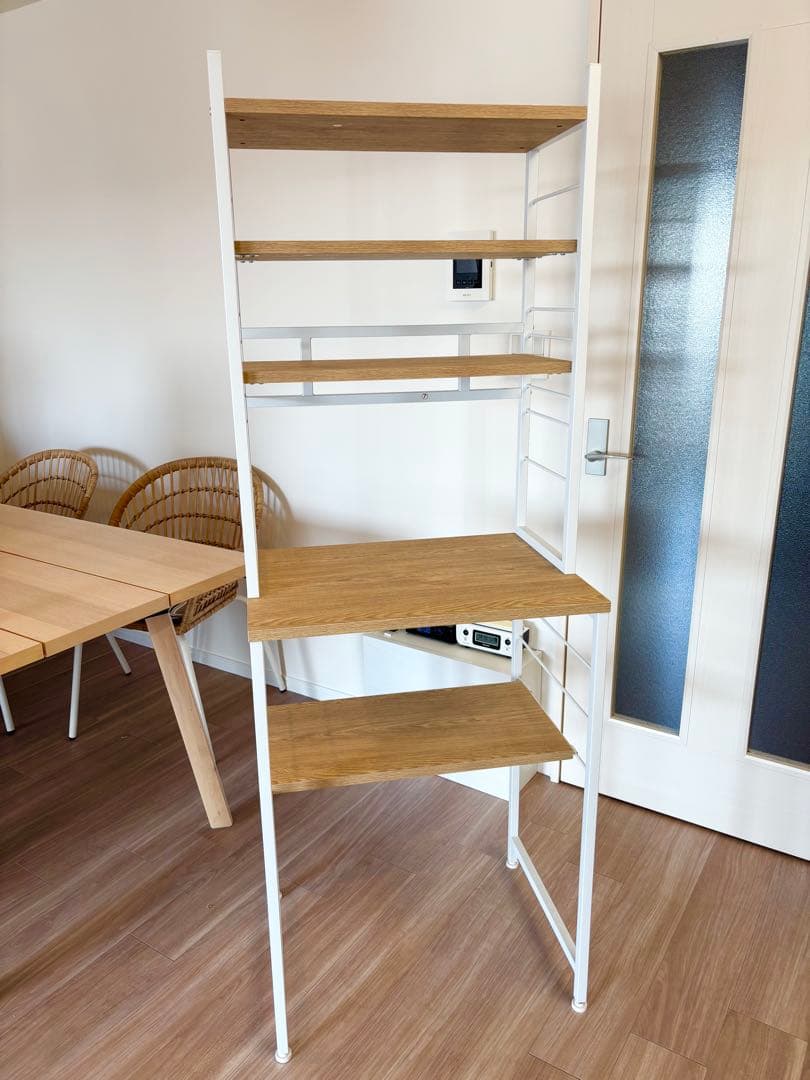 新品同様　木目調×ホワイトフレーム キッチンラック　オープンシェルフ　収納