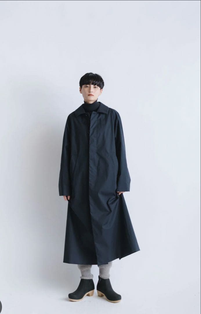 YAECA ステンカラーコートNAVY ロング