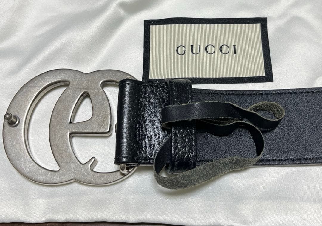 グッチベルト (GUCCI) メンズ ブラックxシルバー
